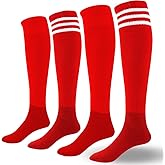 AOPRIE Baseball Socks Bulk Sport Athletic Socks Youth Knee High Long Tube Softball Football Soccer Team Sock Unisex Adult Women Man Red, 4 Pack