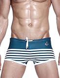 SEOBEAN Mens Low Rise Sexy Stripes Swimwear Boxer Brief Trunks