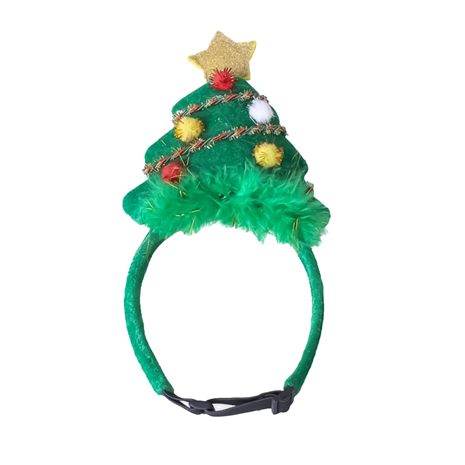 HAICN Christmas Tree Pet Headband Novelty Green Christmas Hat with Pompom Small Animal Costume Headdress for Dog Cat Hair Accessories