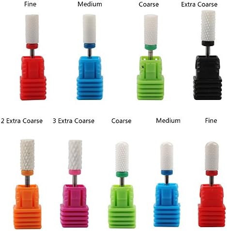 Highmoor Professional 3/32'' Ceramic Nail File Drill Bit Set for Electric Carbide Rotary Manicure Pedicure Nail Art Tool For Cuticle Clean Gel Remove Nail Salon Use, Set of 9