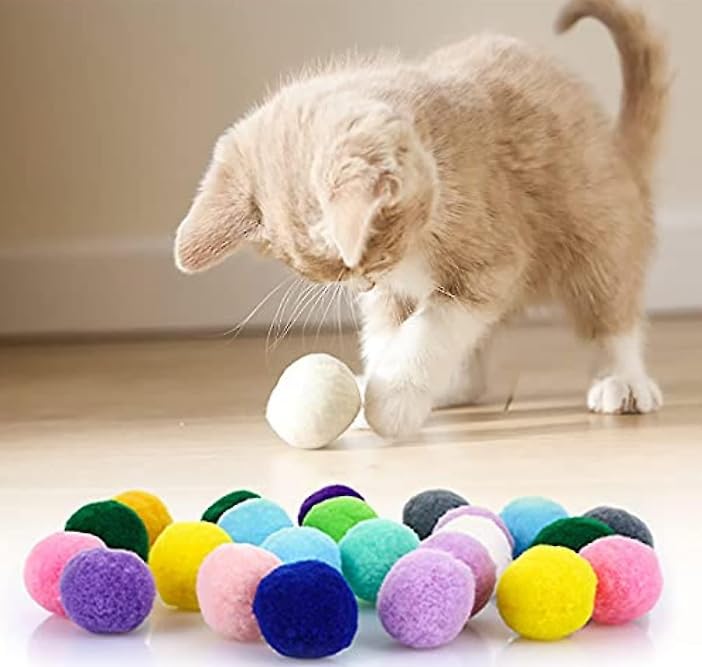 Cat Toy Balls 30 Pcs Soft Colorful Plush Pom Pom Balls for Kittens Durable Lightweight Interactive Cat Training Toy Balls 1-1.2 in