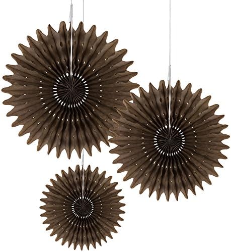 Floral Reef Set of 3 Assorted sizes (10", 14", 16") - COFFEE DARK BROWN Paper Tissue Rosettes Fan Medallions Hanging Home Decoration Wedding Party (3 Pack)