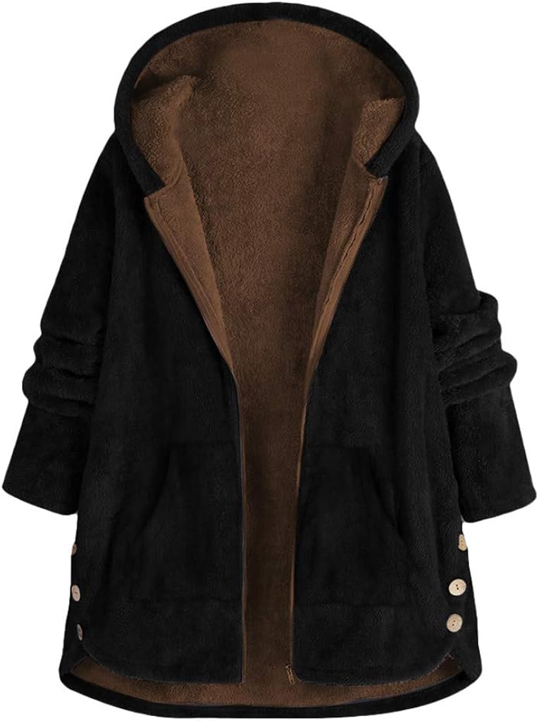 Lazapa Cardigan Coat for Women, Vintage Fall Winter Plus Velvet Thicken Lightweight Warm Hooded Plush Windbreaker Jacket