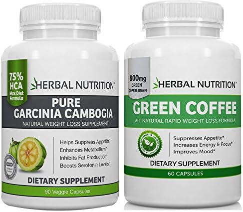 Diet Stack - Garcinia Cambogia and Green Coffee Bean Extract Together 1 Bottle of Each Double Diet Attack Garcinia 75% HCA 1500mg Green Coffee 50% Chlorogenic Acid 800mg Free Shipping