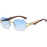 piscm Rimless Rectangle Sunglasses for Women Men Trendy Hip hop Frameless Designer Shades Transparent Sun Glasses