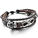 INBLUE Men,Women's Alloy Genuine Leather Bracelet Bangle Cuff Silver Tone Brown Love Infinity Symbol Surfer Wrap Tribal Adjustable
