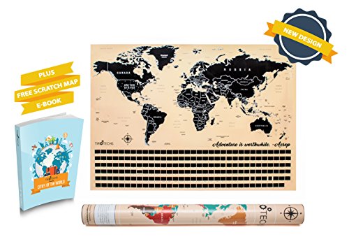 Scratch Off Map By TIROTECHS - NEW Scratch Off World Map -Best Scratch Off Map Of The World - FREE  EBOOK - World Map Scratch Off Travel Map! (Tan)