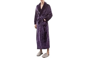 Men’S Winter Solid Flannel Bathrobe Warm Unisex Couples Lovers Plus Size Sleepwear Nightwear