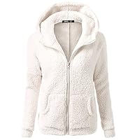 SFE Women Winter Faux Fur Hoodie Cotton Jacket Fashion Solid Color Warm Coat Down Jacket (White, L)