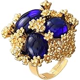 Vintage Oval Round Stone Statement Ring for Women Gold Plated Elegant Colorful Birthstone Flower Beaded Adjustable Open Wrap Finger Rings Comfort Fit Antique Art Deco Jewelry