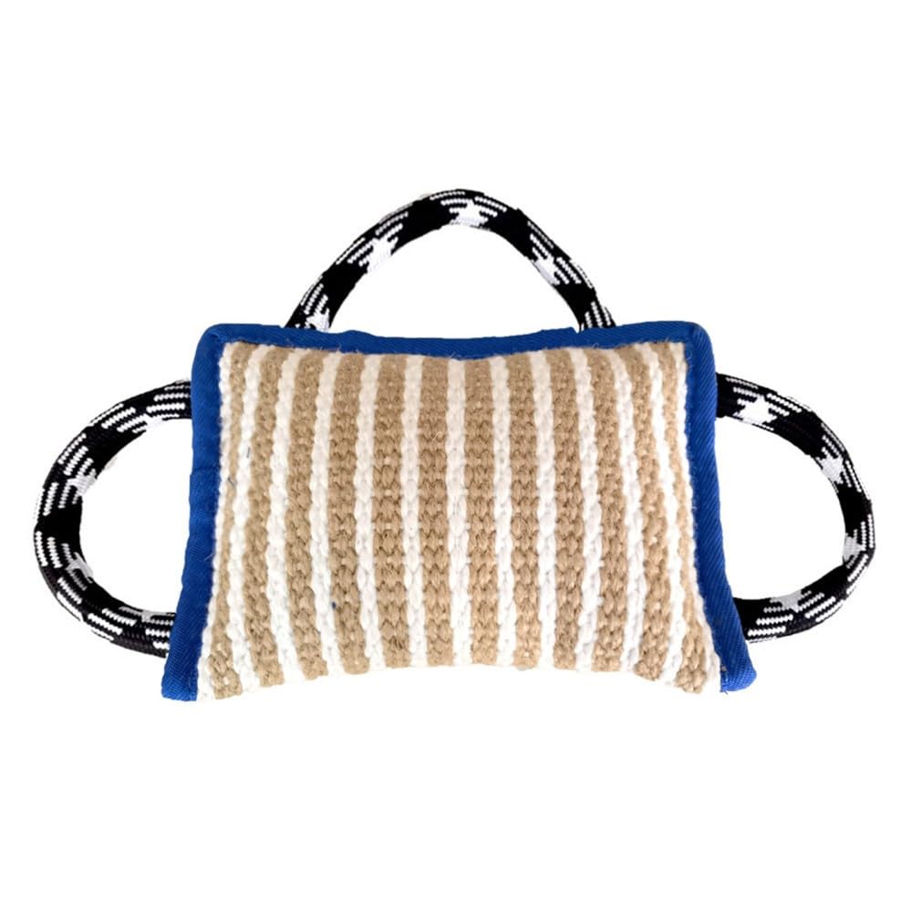 DONGKER Dog Tug War Toy, Jute Dog Bite Pillow w/ 3 Strong Handles for Medium to Large Dogs Training Training Agility(10"x7")