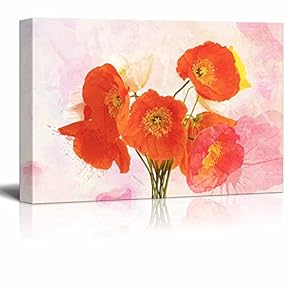 Red Poppy Flowers on Watercolor Style Background