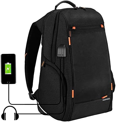 HAWEEL Outdoor Multi-function Solar Panel Power Breathable Casual Backpack Laptop Bag School Bookbag for College Travel Backpack, With USB Charging Port & Earphone Port (Black)