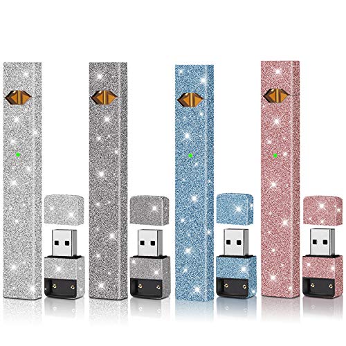 JUUL Skin(4 Pack)(JUUL Pen and JUUL Charger Not Included) JUUL Accessories|JUUL Wrap|JUUL Starter Kit Decals(Rose Red Glitter Silver Glitter Blue Glitte & Black Glitter)