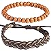 Wrap Bead Tribal Leather Woven Stretch Bracelet - 2 Pcs Boho Hemp Linen String Bracelet for Men Women Girls …