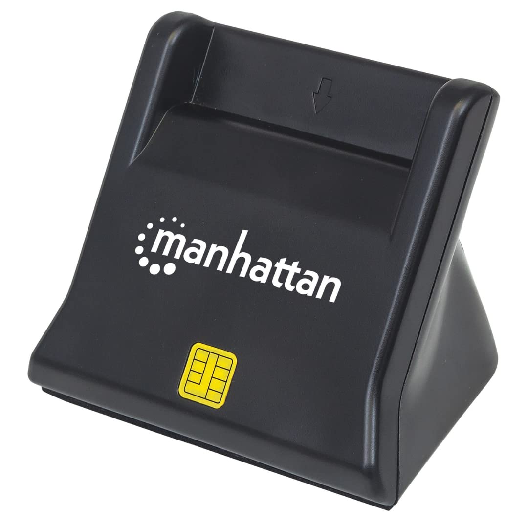 Manhattan USB-A Smart/SIM Card Reader, 480 Mbps (USB 2.0), Desktop Standing, Friction Type compatible, Hi-Speed USB, Cable 86cm, Black, Three Year Warranty, Blister