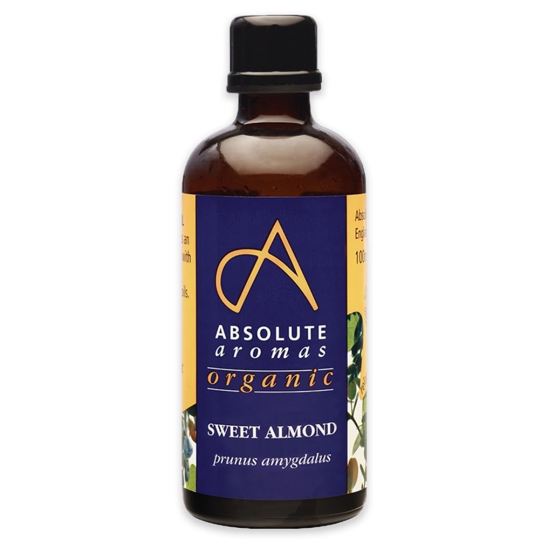 Absolute Aromas Organic Almond Sweet Oil 100ml - Pure, Natural, Cold-Pressed, Unrefined, Vegan and Cruelty-Free - Massage Base Oil and Moisturiser for Hair, Skin, Face and Nails
