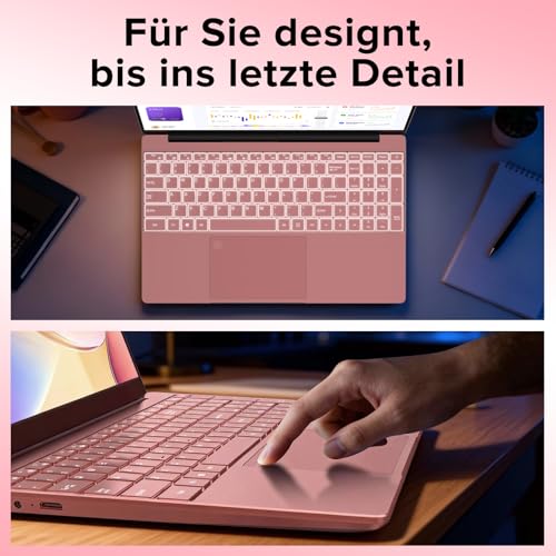 Trygood Laptop 15.6 Inch 8GB RAM 256GB SSD Notebook Full HD IPS Display Rose Gold Backlit Keyboard Fingerprint Unlock Dual Band WiFi HDMI USB 3.0 for School Study Home Office A