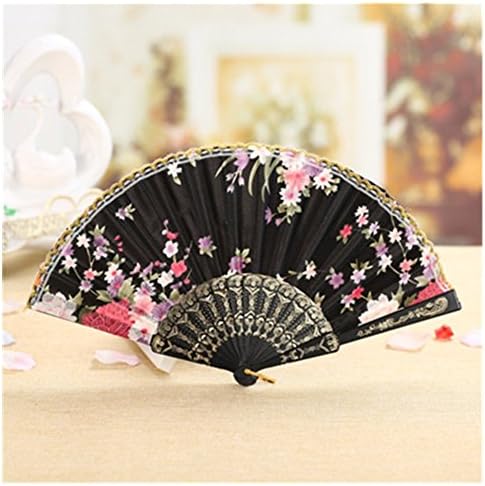 Casualfashion 8 Colors Spain Folding Hand Fan Floral Print Summer Dancing Handheld Fans Accessories (Black)