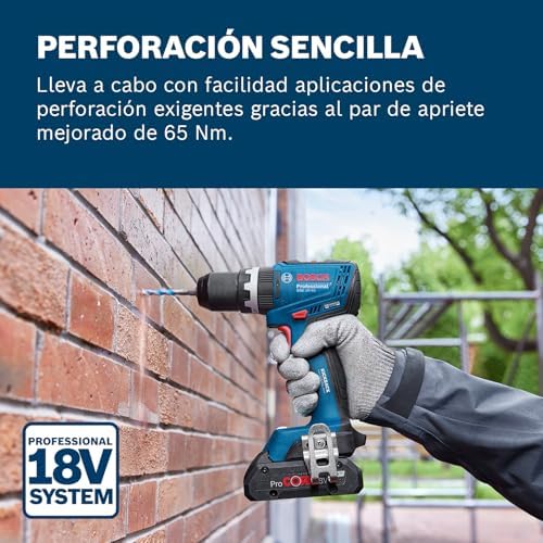 18V System atornillador a batería GSB 18V-65 (motor Brushless sin escobillas, longitud del cabezal 175, incl. 2 baterías GBA 18V 5.0Ah, cargador GAL 18V-40, L-BOXX)