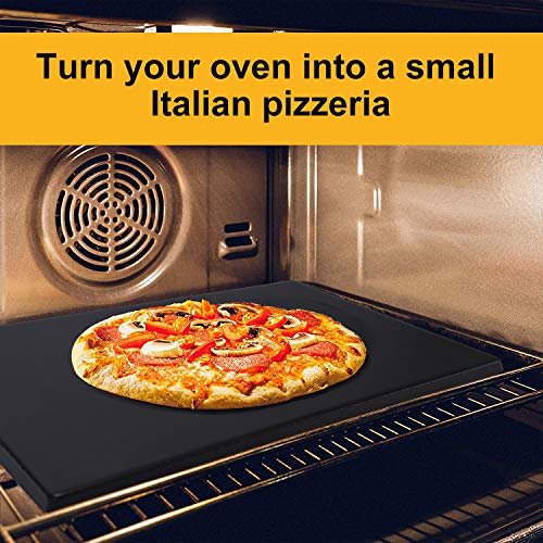 NeoCasa Black Cordierite Ceramic Coated Pizza Stone Pan Set with Bamboo