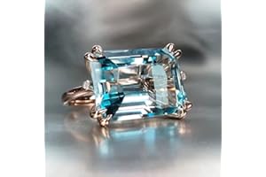 LRESJJIUJ Blue Topaz 14K Rose Gold Plated Women's Ring CZ Princess Square Perfect Cut Cubic Zirconia Blue Ring Wedding Engagement Ring Single Stone Ring Cocktail Ring (Size 10)