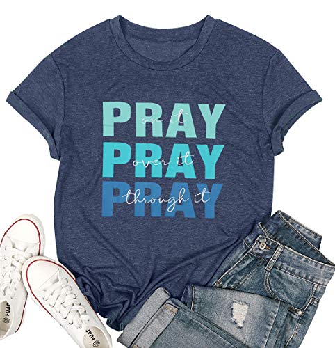 Pray-On-It-T-Shirt-Women-Letter-Print-Jesus-Christian-Shirt-Short-Sleeve-Faith-Tee-Shirts-Fall-Tops