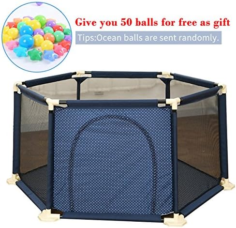 Infant Shining Kids Playard With 50 Balls Tents Baby Playpens Children Safety Household Protective Fence 1-5Y Assembled House Play Yard (S:5ft, Blue)