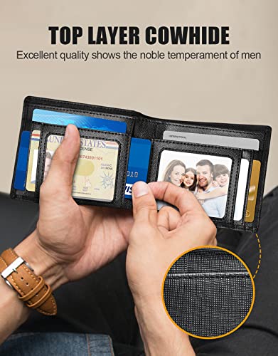 Acadous Genuine Leather Wallet for Men, Slim Mens Wallets with 14 Card Slots, 2 Clear ID Windows, RFID Blocking and Gift Box, Front Pocket Money Clip for Grandfather/Dad/Husband/Boyfriend/Friend