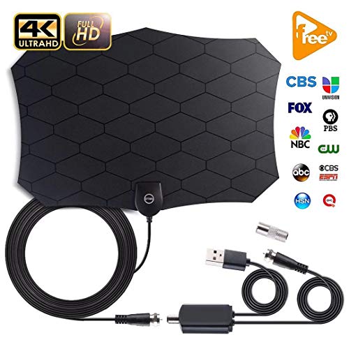 TV Antenna Indoor Amplified HD Digital Television Antenna Long 80-120 Miles Range - Support 4K 1080p and All Older TV's Powerful HDTV Amplifier Signal Booster - 18ft Coax Cable/AC Adap