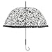 Becko Stick Umbrella/Flower and Heart Pattern Clear Canopy Bubble Umbrella/Transparent Dome Shape Princess Style Rain Umbrella with Gradient J-Handle for Wedding/Party/Camping (Black)