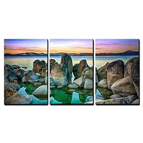 3 Piece Canvas Wall Art - Rocks in a Lake, Lake Tahoe, Sierra Nevada, California, USA - Modern Home Art Stretched and Framed Ready to Hang - 16"x24"x3 Panels