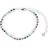 Lotus and Luna 2MM Master Healer Energy Chakra Healing Dainty Layered Bracelet with Real Stones Jade, Pearl, Rose Quartz, Amethyst, Moonstone