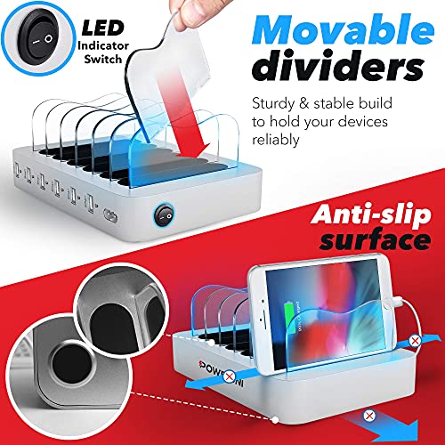 Poweroni USB Charging Dock 6Port Fast Charging Station for Multiple Devices Apple Multi