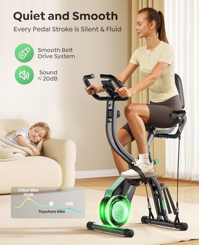 TOPUTURE Exercise Bike, 5-in-1 Folding Stationary Bike with 16-Level Magnetic Resistance, Quiet Indoor Workout Bike with LCD Monitor & APP, Folding Exercise Bike with Backrest Seat, 310 LBS Capacity