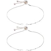 Beebeecraft 1 Box 2Pcs Sterling Silver Slider Chain Bracelet for Beads 18cm Long Adjustable Slider Bracelets Extender Chains with Polishing Cloth and Ball End for Jewelry Making Women Semi Finished
