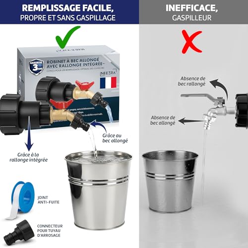 IBC Neezra 1000 Litre Tank Tap – Extended Spout with Integrated Extension – Complete Kit Brass & Reinforced Plastic – Clean Filling Without Spatters – 3 Year Guarantee
