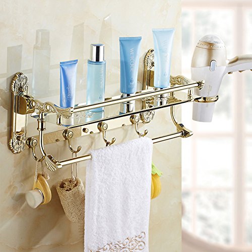 Hair Dryer Holder Dryer Shelf Blow Dryer golden shelf restroom wall hanging punching hole-B