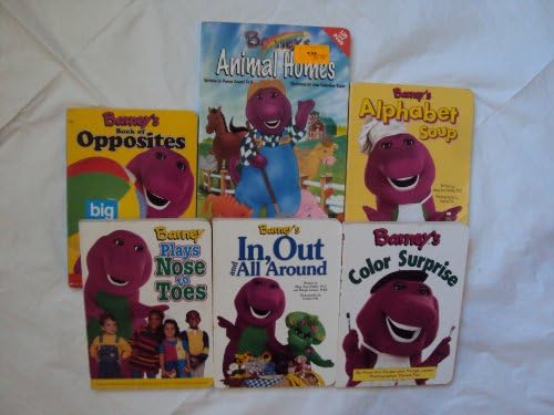 Barney the Purple Dinosaur Board Books: Animal Homes ; Alphabet Soup ; Color Surprise ; In, Out and All Around ; Opposites; Plays Nose to Toe (Book sets for Toddlers & Babies : Barney The Purple Dinosaur) Board book – 2002
