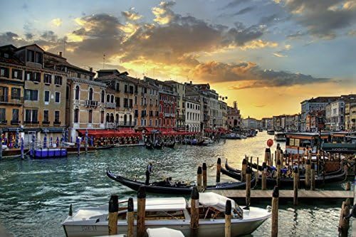 Italy venice houses canal (P-001113) - Nature Poster Canvas Art Print (36x24inch)