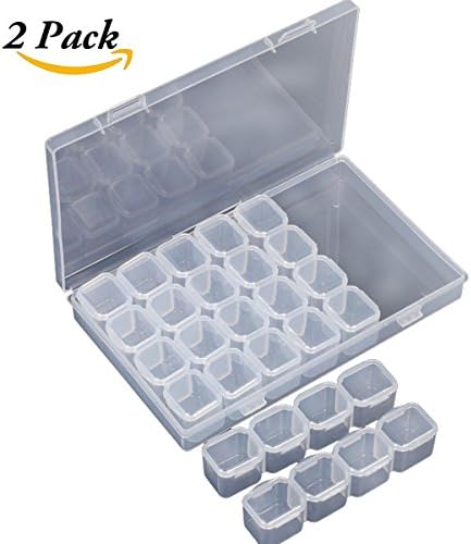 Offtem 28 Grids Diamond Embroidery Box 5D Diamond Painting Accessories Kit Adjustable Storage Boxes for DIY Art Craft,2 Pack