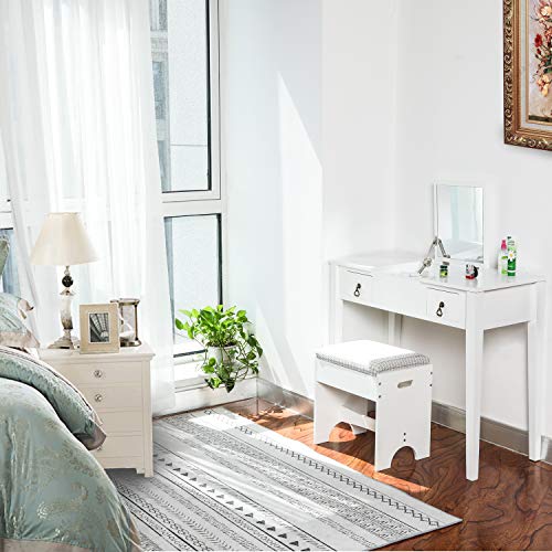 BAHOM Vanity Makeup Table Set with Mirror and Stool, Dressing Table for Girls/Women, Bedroom, White