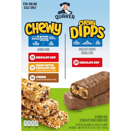 QUAKER CHEWY GRANOLA BARS, CHEWY & DIPPS VARIETY PACK, 58 COUNT