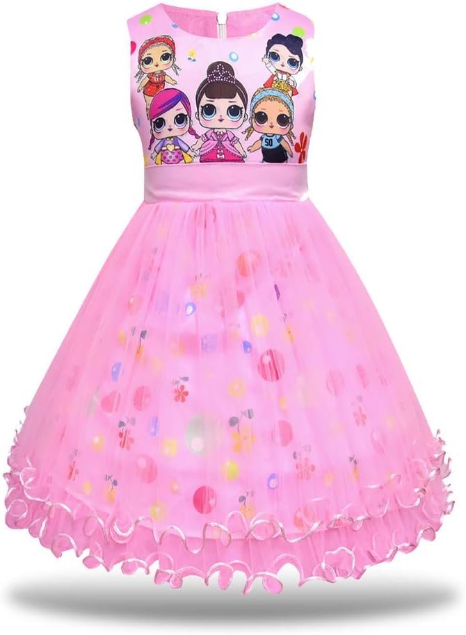 Girls Tutu Princess Dress Digital Print Sleeveless Pageant Gown Dress for Girls Surprised