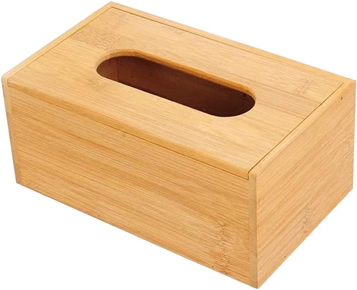 Yardwe Rectangular Bamboo Tissue Box Decorative Desktop Paper Towel Box Cover Napkin Holder for Home Hotel Car Office (Medium Size) (Random Pattern at The Top Cover) - 16x12x8.8cm