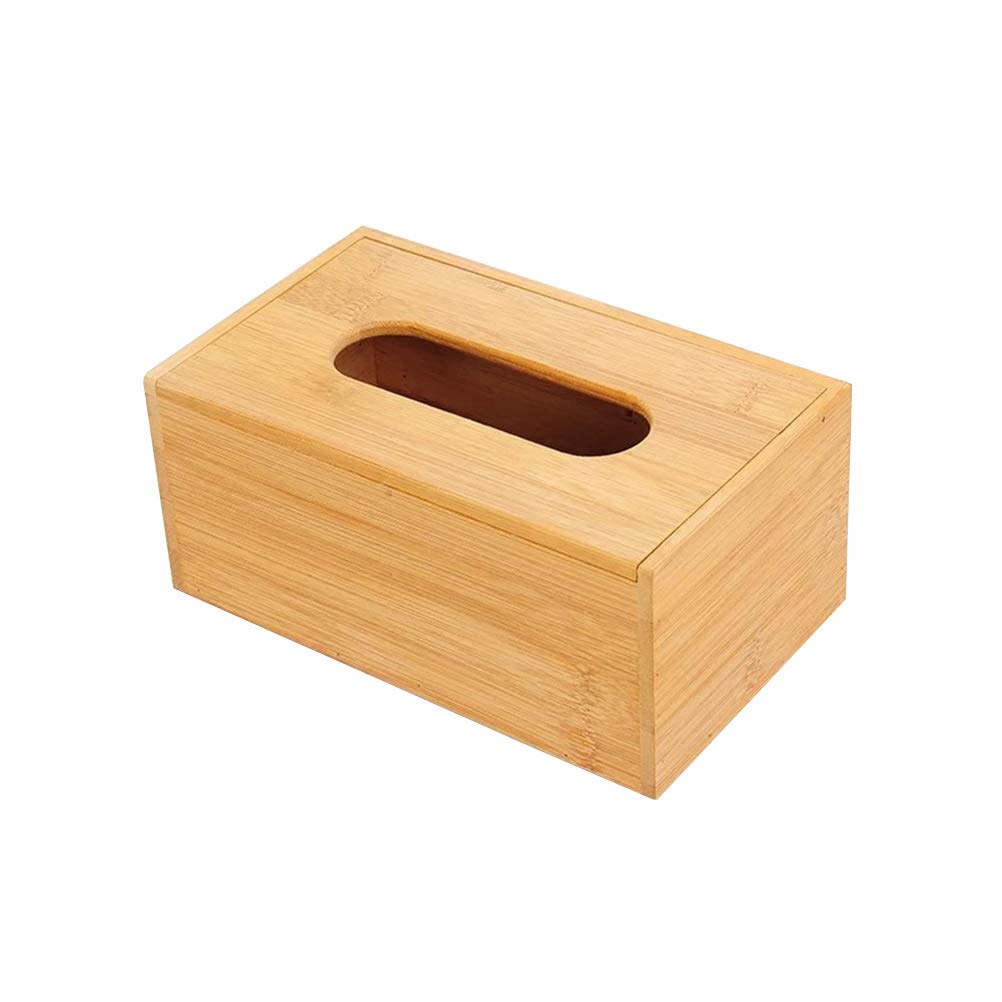 Yardwe Rectangular Bamboo Tissue Box Decorative Desktop Paper Towel Box Cover Napkin Holder for Home Hotel Car Office (Medium Size) (Random Pattern at The Top Cover) - 16x12x8.8cm
