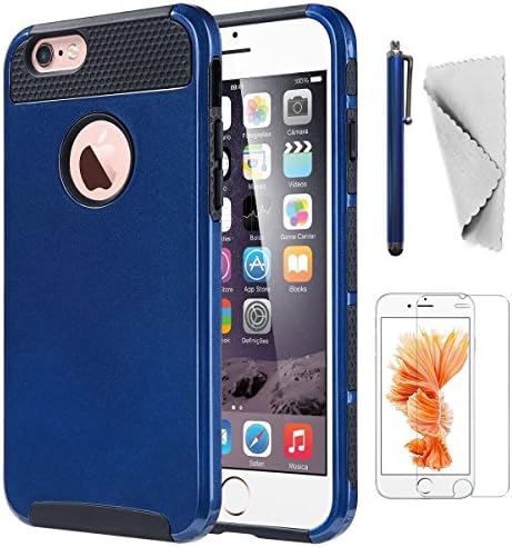 iPhone 6 Plus/6s Plus case KXLY 2 in 1 Hybrid Heavy Duty Shockproof Protective Cover Hard PC Rugged Soft TPU Bumper Dual Layer+Screen Protector+Stylus[Dark Blue-Black]