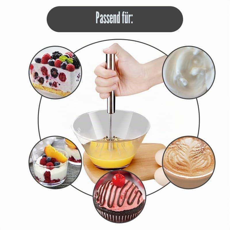 Handmixer, Halbautomatischer Schneebesen aus Edelstahl, Rotierender Halbautomatischer Eierschläger, Handrührgerät zum Kochen von Eiern und Milch in der Küche zu Hause (14 Inche) 6