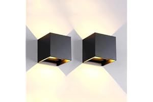 Mille Lucciole 2 Pack LED Outdoor Wall Lights Exterior/Interior, Up and Down Lights IP65 Waterproof Wall Sconces, Square Aluminum Outdoor Wall Lighting Fixtures, Modern Black 12W 3000K Warm Lights