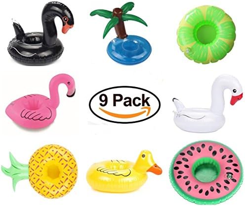 Inflatable Drink Holders Fruit Flamingo Swan Plam Duck Inflatable Pool Cup Holders Coasters for Pool Party Water Fun 9 PACK